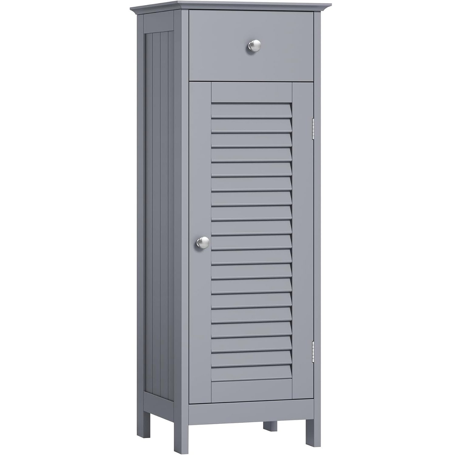 VASAGLE Dulap de depozitare de podea pentru baie, din lemn cu sertar, usa cu lamele, 32x30x87cm, gri 1 VASAGLE Dulap de depozitare de podea pentru baie, din lemn cu sertar, usa cu lamele, 32x30x87cm, gri