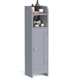 VASAGLE Dulap de baie, pentru spatii inguste, cu rafturi si usa, 18x20x80 cm, gri