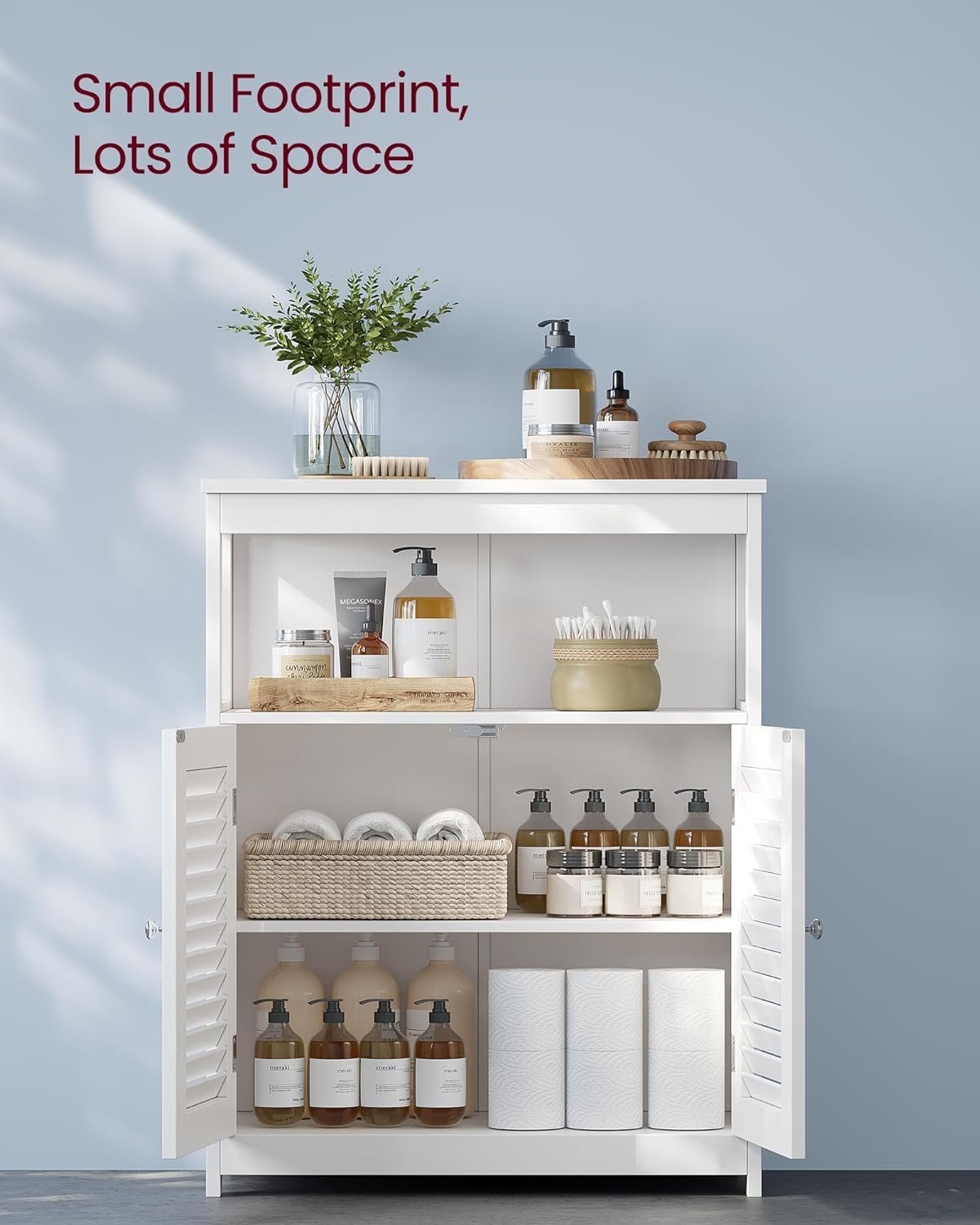 VASAGLE Dulap de depozitare de podea pentru baie, cu usi duble, 30x60x80cm, alb 4 VASAGLE Dulap de depozitare de podea pentru baie, cu usi duble, 30x60x80cm, alb - imagine 4