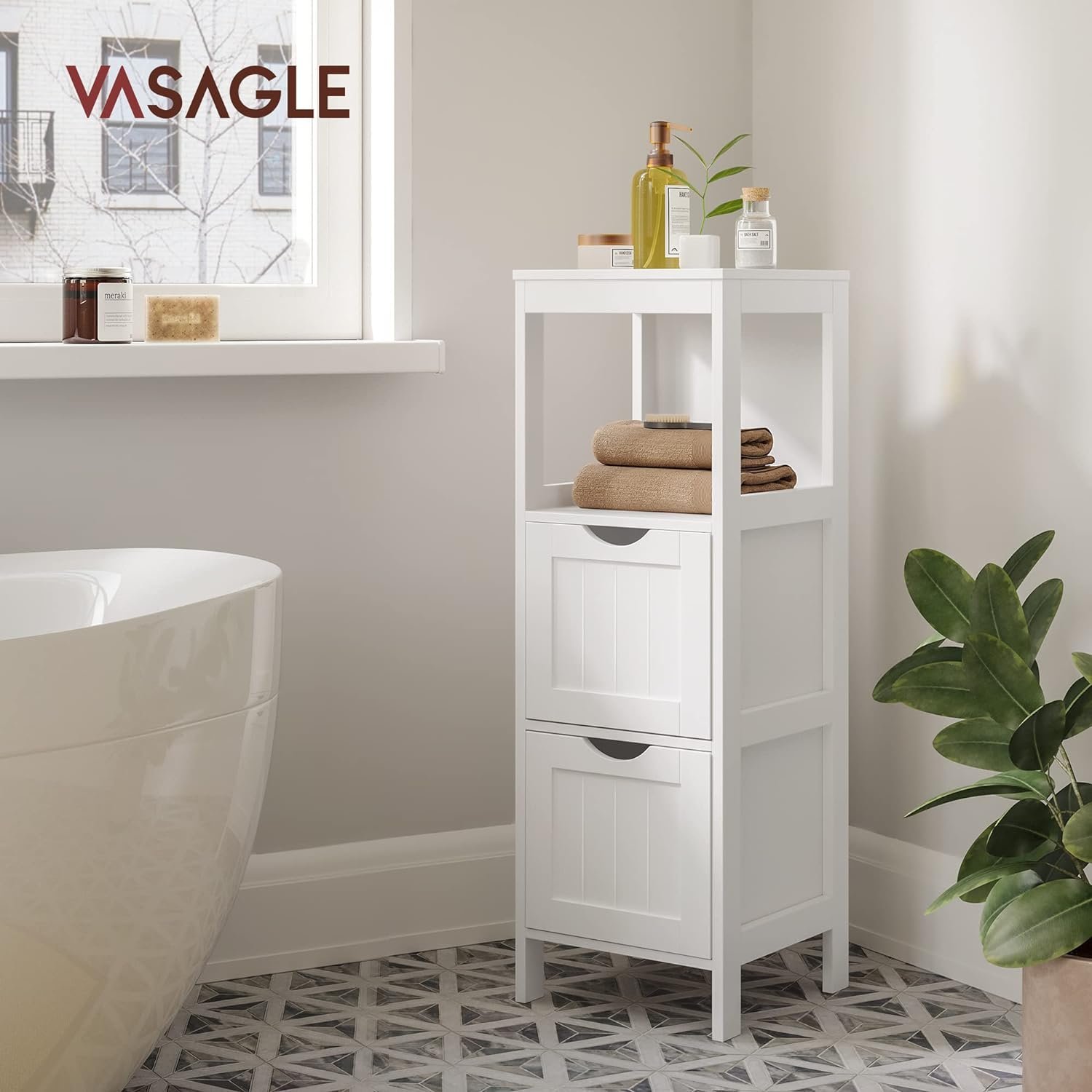 VASAGLE Dulap de podea pentru baie, multifunctional, 2 sertare, 30x30x89cm, alb 2 VASAGLE Dulap de podea pentru baie, multifunctional, 2 sertare, 30x30x89cm, alb - imagine 2