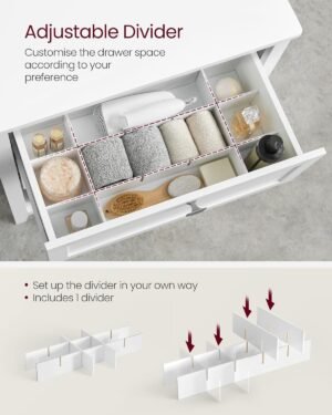 VASAGLE Dulap baie cu 2 sertare, 2 cosuri si raft, separatoare reglabile, MDF, 30x60x80 cm, alb