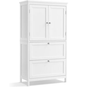 VASAGLE Dulap de baie, din MDF, cu 2 sertare si 2 usi, raft reglabil, 30x60x110cm, alb