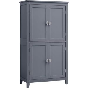 VASAGLE Dulap de baie, din MDF, cu 2 compartimente si 4 usi, rafturi reglabile, 30x60x110cm, gri inchis