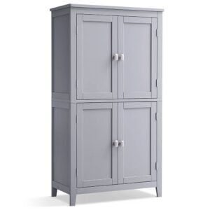 VASAGLE Dulap de baie, din MDF, cu 2 compartimente si 4 usi, rafturi reglabile, 30x60x110cm, gri