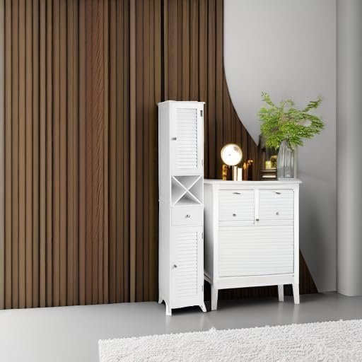 VASAGLE Dulap de depozitare de baie inalt tip coloana, cu usi si sertar, 32x30x170 cm, alb 4 VASAGLE Dulap de depozitare de baie inalt tip coloana, cu usi si sertar, 32x30x170 cm, alb - imagine 4