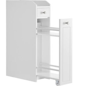 VASAGLE Dulap baie ingust cu sertare si roti, pentru depozitare, MDF, 40x18x70 cm, alb