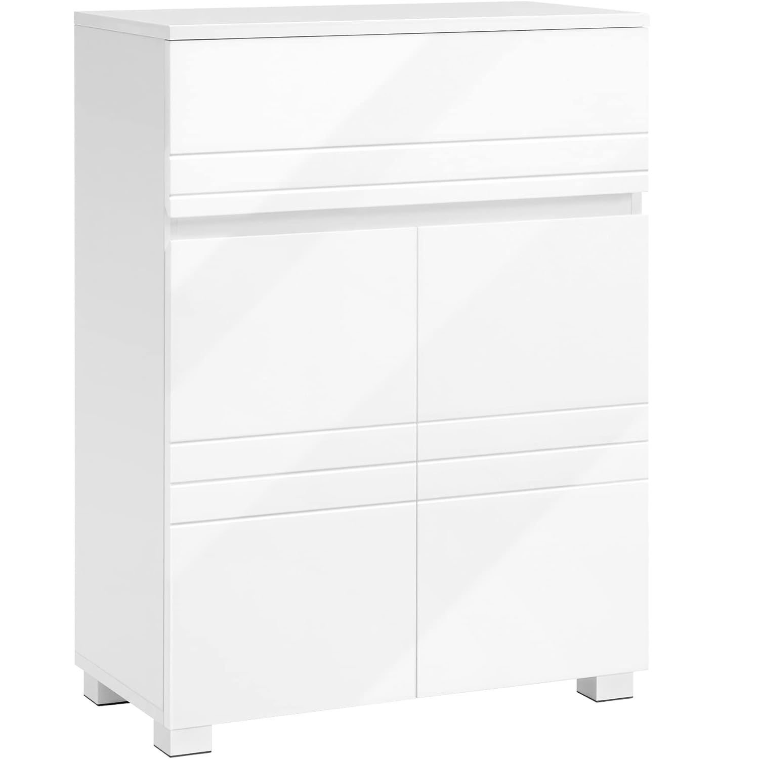 VASAGLE Dulap de depozitare de podea pentru baie, cu sertar si usa dubla, polita reglabila, 60x30x80cm, alb 1 VASAGLE Dulap de depozitare de podea pentru baie, cu sertar si usa dubla, polita reglabila, 60x30x80cm, alb