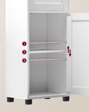 VASAGLE Dulap de baie tip coloana, cu raft deschis, sertar si usa din sticla, rafturi reglabile, 30x40x165 cm, alb