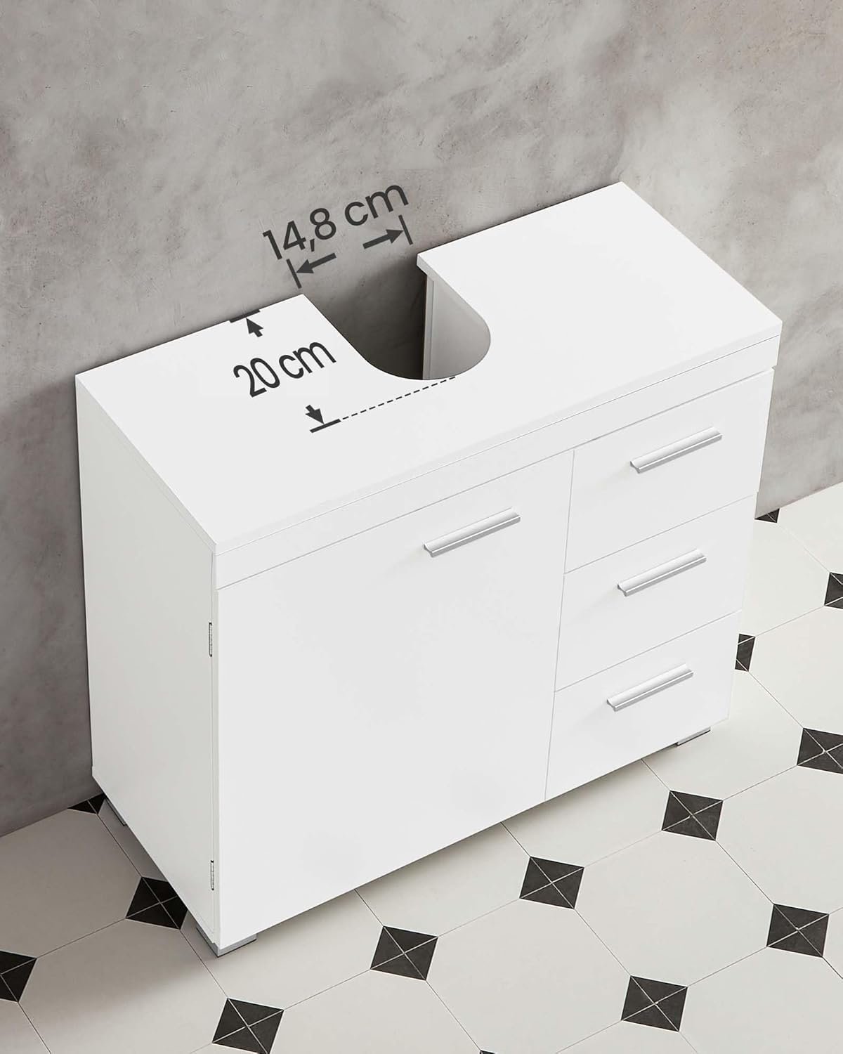 VASAGLE Dulap lavoar baie cu 3 sertare si 2 compartimente, MDF, 30x70x64 cm, alb 3 VASAGLE Dulap lavoar baie cu 3 sertare si 2 compartimente, MDF, 30x70x64 cm, alb - imagine 3