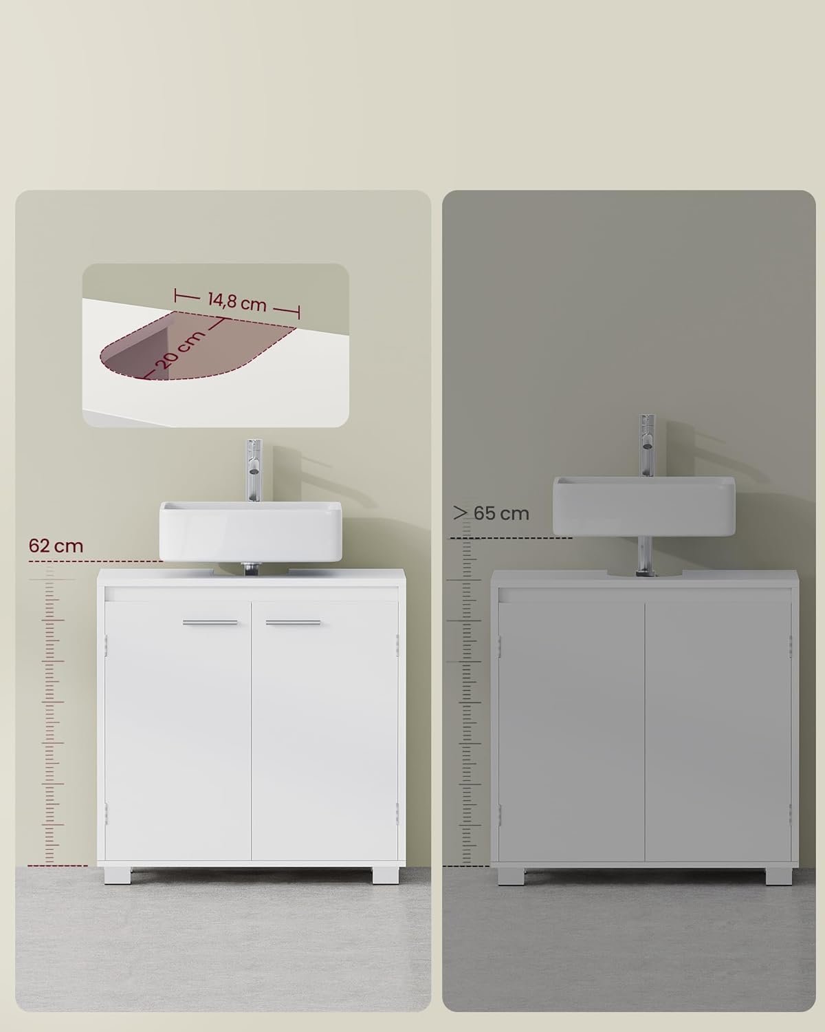 VASAGLE Dulap baie pentru suport lavoar, MDF, 2 compartimente, raft interior reglabil, 30x60x60 cm, alb 3 VASAGLE Dulap baie pentru suport lavoar, MDF, 2 compartimente, raft interior reglabil, 30x60x60 cm, alb - imagine 3