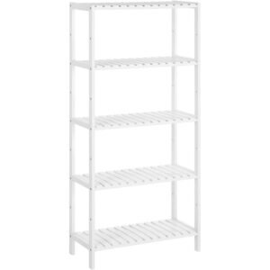 SONGMICS Raft de depozitare din bambus, 5 polite, pentru bucatarie sau baie, 130x60x26cm, alb