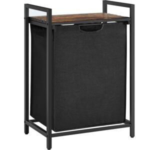 VASAGLE Cos de rufe, sac de rufe detasabil, raft, cadru metalic, 65L, 50x33x72 cm, maro rustic si negru