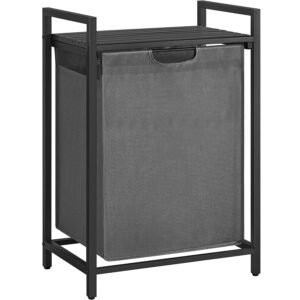 VASAGLE Cos de rufe, sac de rufe detasabil, raft, cadru metalic, 65L, 50x33x72 cm, negru si gri