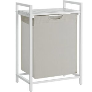 VASAGLE Cos de rufe, sac de rufe detasabil, raft, cadru metalic, 65L, 50x33x72 cm, alb
