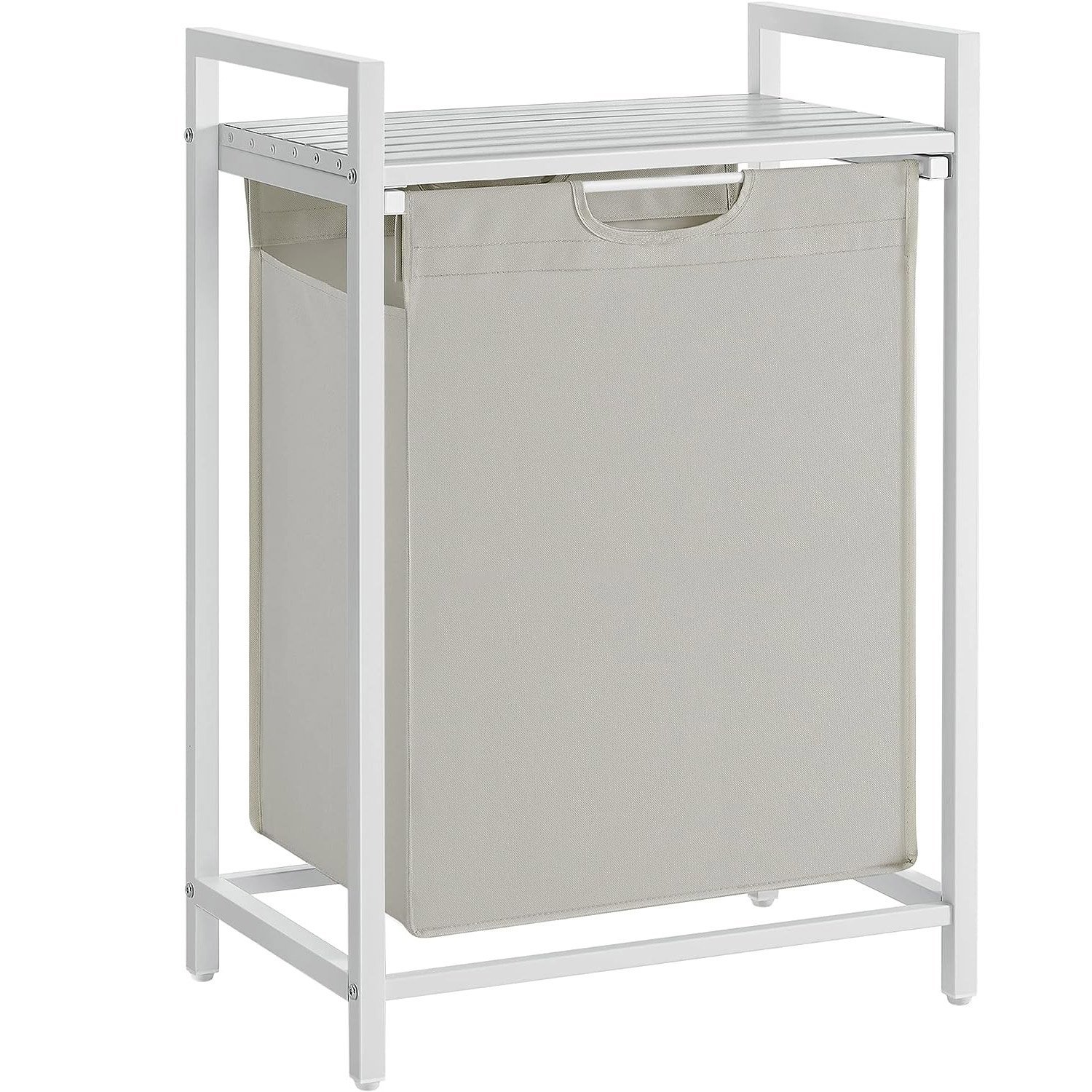 VASAGLE Cos de rufe, sac de rufe detasabil, raft, cadru metalic, 65L, 50x33x72 cm, alb 1 VASAGLE Cos de rufe, sac de rufe detasabil, raft, cadru metalic, 65L, 50x33x72 cm, alb