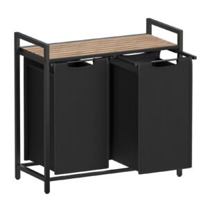 VASAGLE Cos de rufe, 2 compartimente, saci de rufe detasabili, raft, cadru metalic, 2x46L, 73x33x72 cm, maro si negru