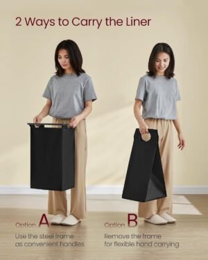 VASAGLE Cos de rufe cu 3 saci detasabili, 3×40 litri, 2 rafturi, structura metalica, stil industrial, 92x33x92 cm, maro rustic