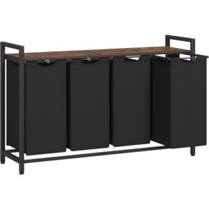 VASAGLE Cos rufe 4x40L, saci detasabili, raft superior si cadru metalic, 116x33x72 cm, maro si negru