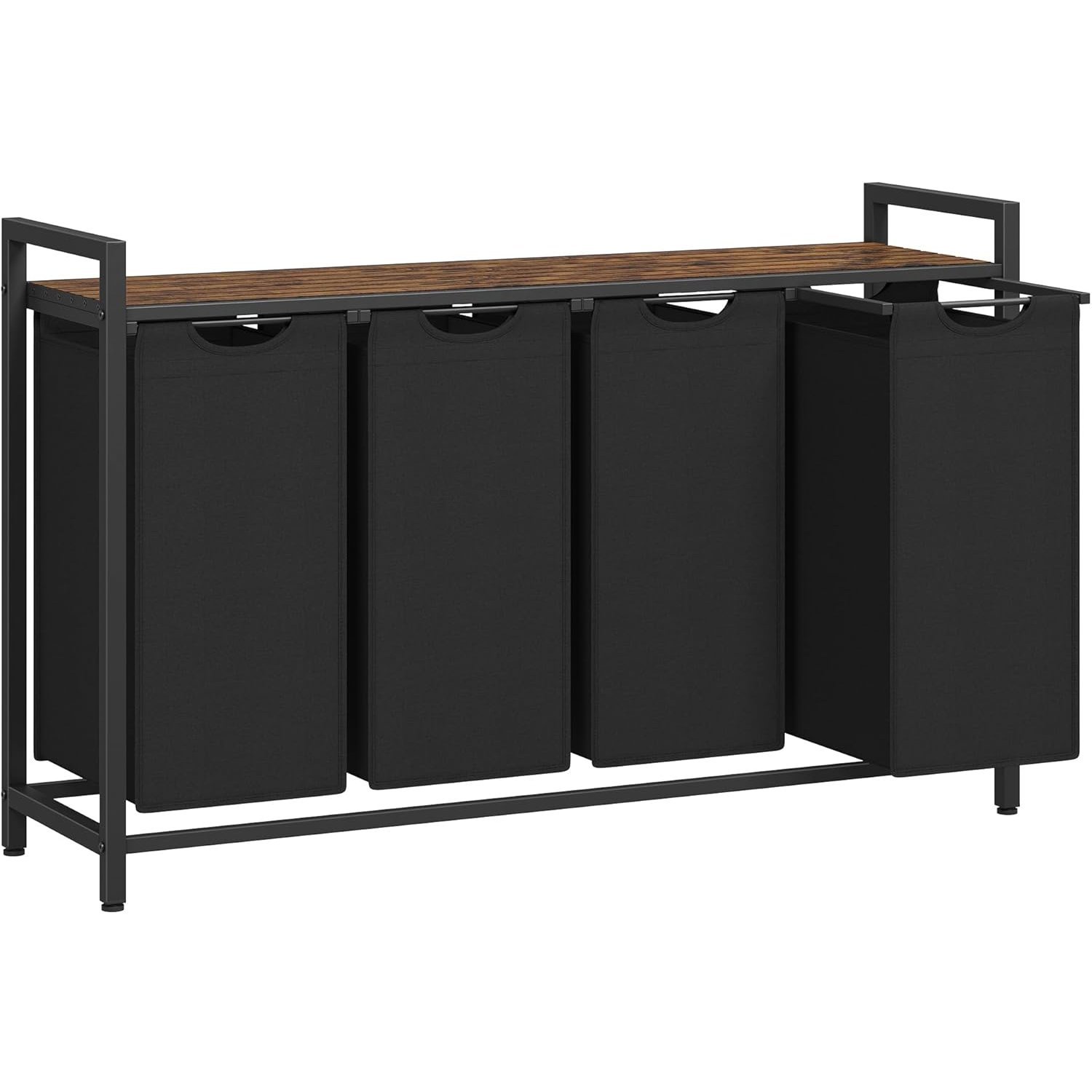 VASAGLE Cos rufe 4x40L, saci detasabili, raft superior si cadru metalic, 116x33x72 cm, maro si negru 1 VASAGLE Cos rufe 4x40L, saci detasabili, raft superior si cadru metalic, 116x33x72 cm, maro si negru