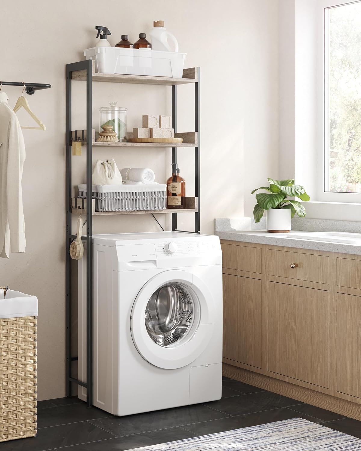 VASAGLE Raft de depozitare pentru baie, suprapunere peste masina spalat sau vas WC, 25x63x165 cm, gri 3 VASAGLE Raft de depozitare pentru baie, suprapunere peste masina spalat sau vas WC, 25x63x165 cm, gri - imagine 3