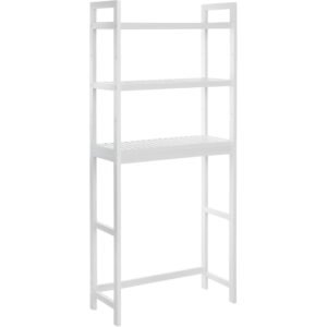 SONGMICS Raft de depozitare pentru baie, suprapunere peste masina spalat sau vas WC, din bambus, rafturi reglabile, 26x63x163 cm, alb