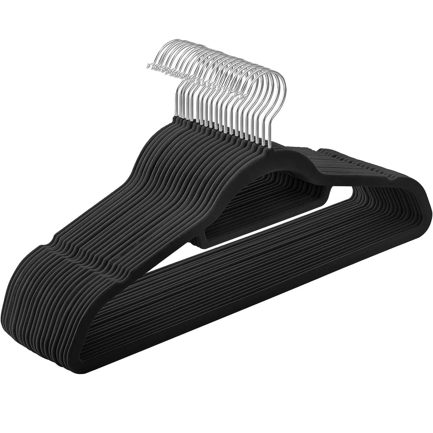 SONGMICS Set de 20 de umerase pentru haine, anti-alunecare cu catifea, bara de cravata si carlig pivotant, 43,5 cm, negru 1 SONGMICS Set de 20 de umerase pentru haine, anti-alunecare cu catifea, bara de cravata si carlig pivotant, 43,5 cm, negru