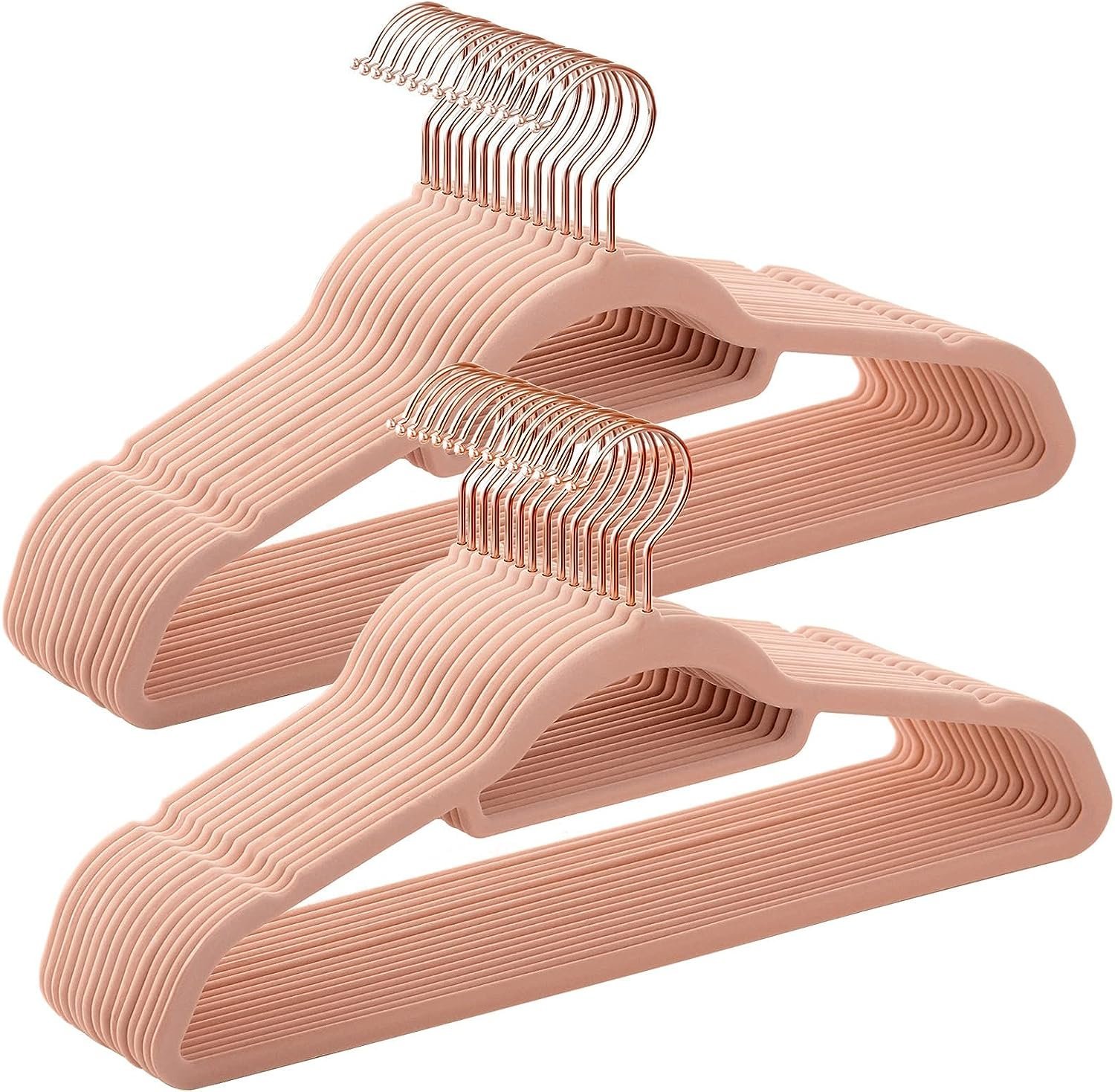 SONGMICS Set de 50 de umerase pentru haine, anti-alunecare cu catifea, bara de cravata si carlig pivotant, 43,5 cm, roz 1 SONGMICS Set de 50 de umerase pentru haine, anti-alunecare cu catifea, bara de cravata si carlig pivotant, 43,5 cm, roz