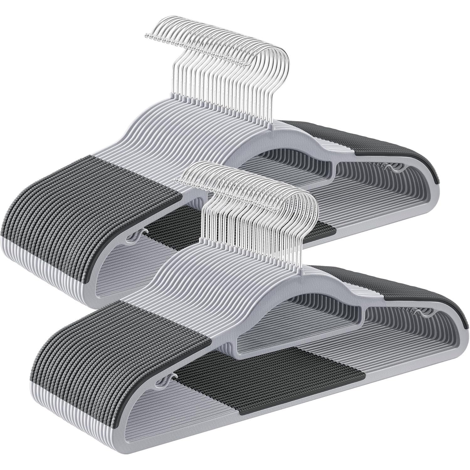SONGMICS Set de 50 de umerase subtiri din plastic, antialunecare, cu deschidere U, carlige rotative 360°, 42 cm, gri 1 SONGMICS Set de 50 de umerase subtiri din plastic, antialunecare, cu deschidere U, carlige rotative 360°, 42 cm, gri