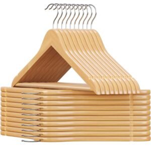 SONGMICS Set de 20 umerase din lemn, cu bara anti-alunecare pentru pantaloni, carlig pivotant la 360°, 45cm, natur