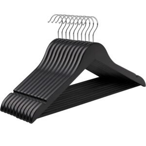 SONGMICS Umerase lemn set 10 bucati, cu bara pantalon antialunecare, carlig rotativ 360°, 45×23 cm, negru