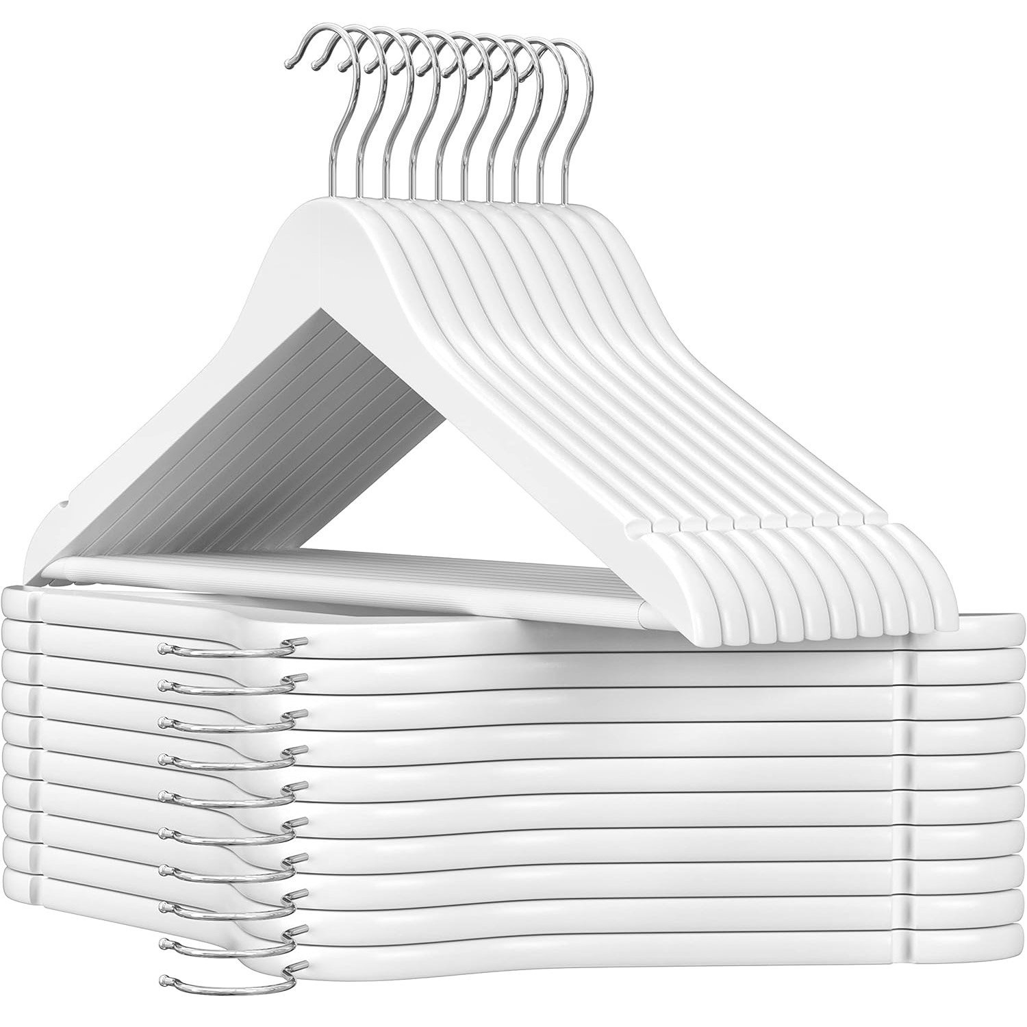 SONGMICS Set de 20 umerase din lemn, cu bara anti-alunecare pentru pantaloni, carlig pivotant la 360°, 45cm, alb 1 SONGMICS Set de 20 umerase din lemn, cu bara anti-alunecare pentru pantaloni, carlig pivotant la 360°, 45cm, alb