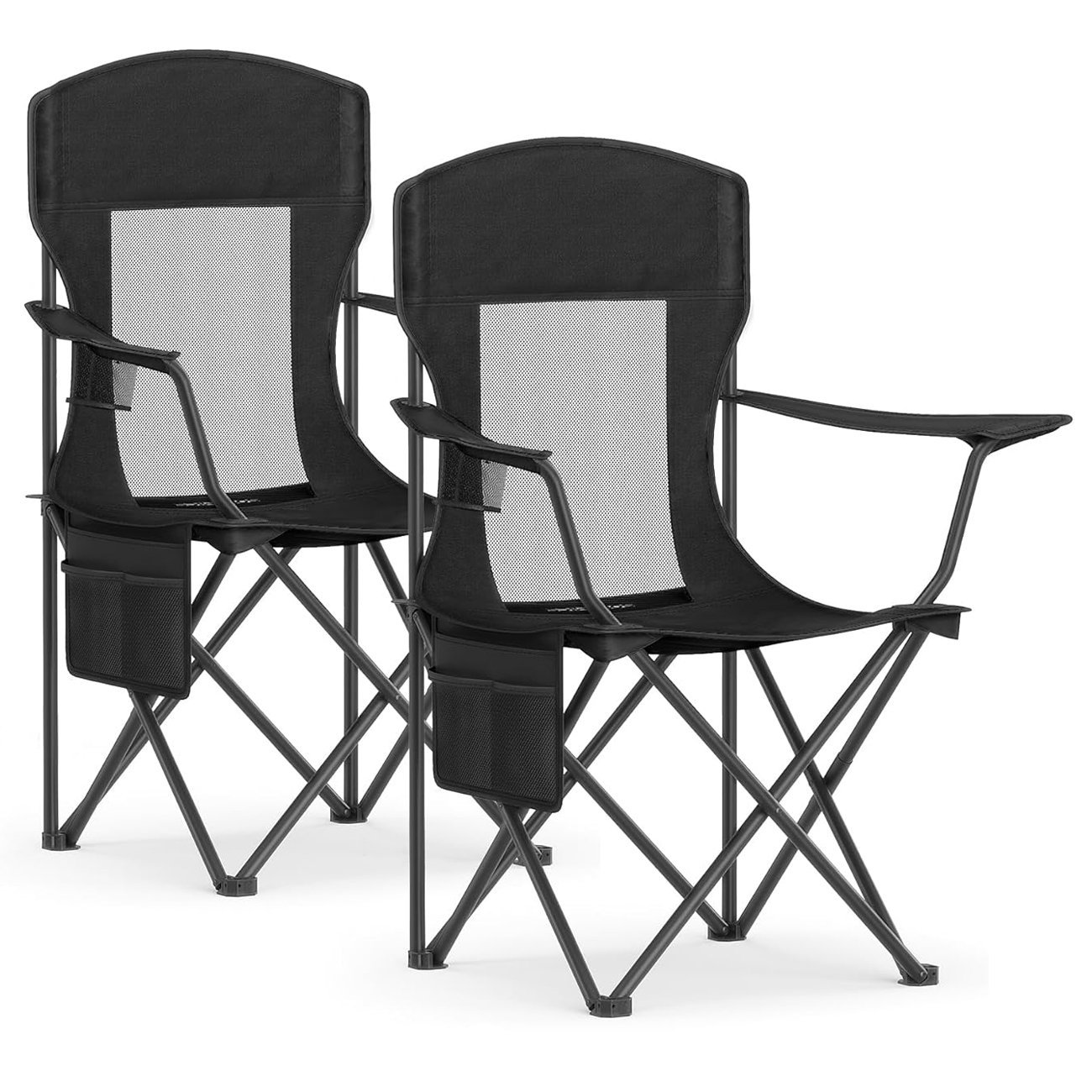 SONGMICS Set 2 scaune pliabile camping cu spatar inalt si suport bauturi, husa transport, 150 kg, 52x87x97 cm, negru 1 SONGMICS Set 2 scaune pliabile camping cu spatar inalt si suport bauturi, husa transport, 150 kg, 52x87x97 cm, negru