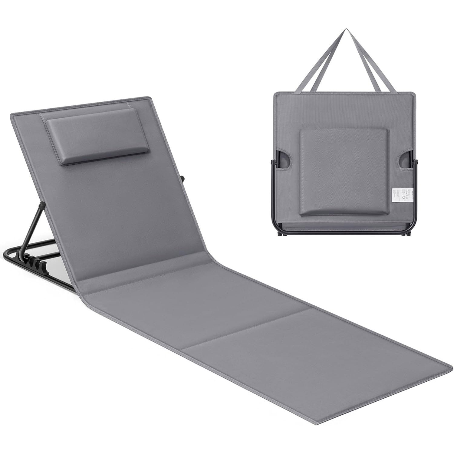 SONGMICS Sezlong plaja pliabil, spatar reglabil in 4 pozitii, tetiera, buzunar depozitare, 158×55 cm, gri