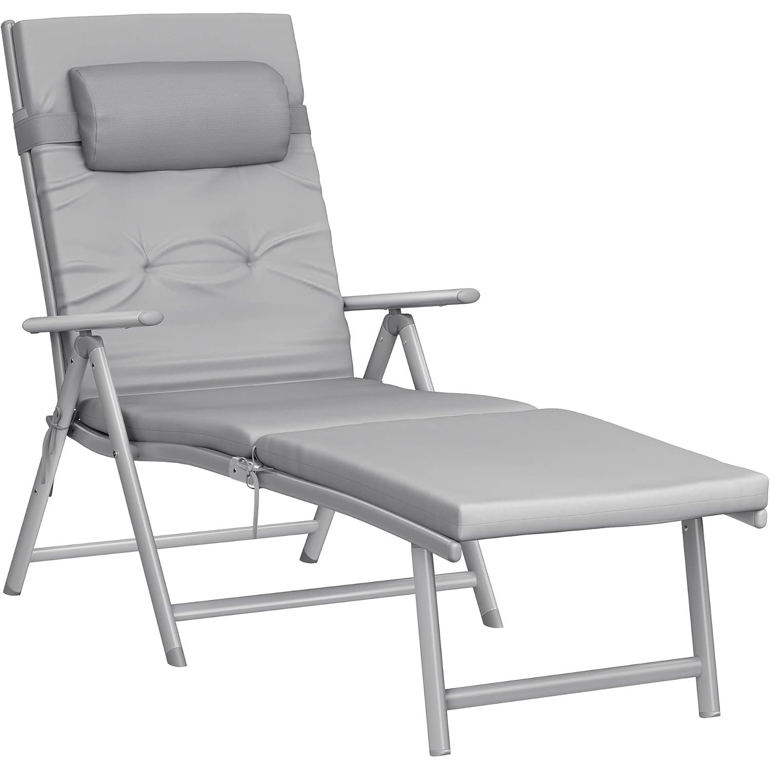 SONGMICS Sezlong pliabil, cu saltea groasa si tetiera, spatar reglabil, maxim 150kg, 183x60x39cm, gri