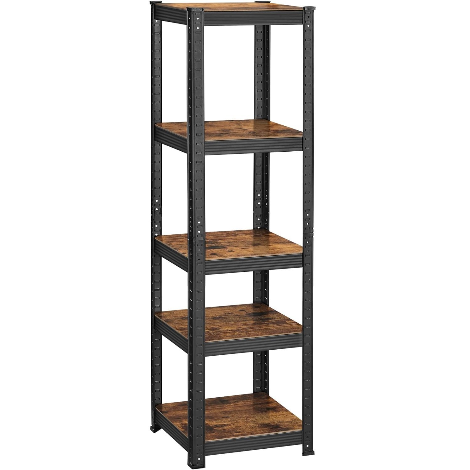 SONGMICS Etajera 5 rafturi ajustabile, structura metalica, stil industrial, MDF, 37x37x150 cm, maro si negru