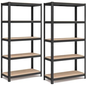 SONGMICS Set 2 rafturi metalice cu 5 niveluri reglabile, din otel si MDF, 90x40x180 cm, sarcina 875 kg, negru