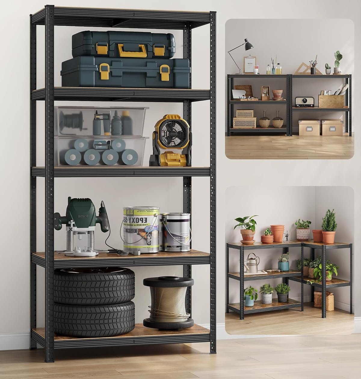 songmics raft de depozitare metalic, cu polite din pal, 5 polite, max. 600 kg, 200x100x50cm, maro si negru 3 SONGMICS Raft de depozitare metalic, cu polite din PAL, 5 polite, max. 600 kg, 200x100x50cm, maro si negru - imagine 3