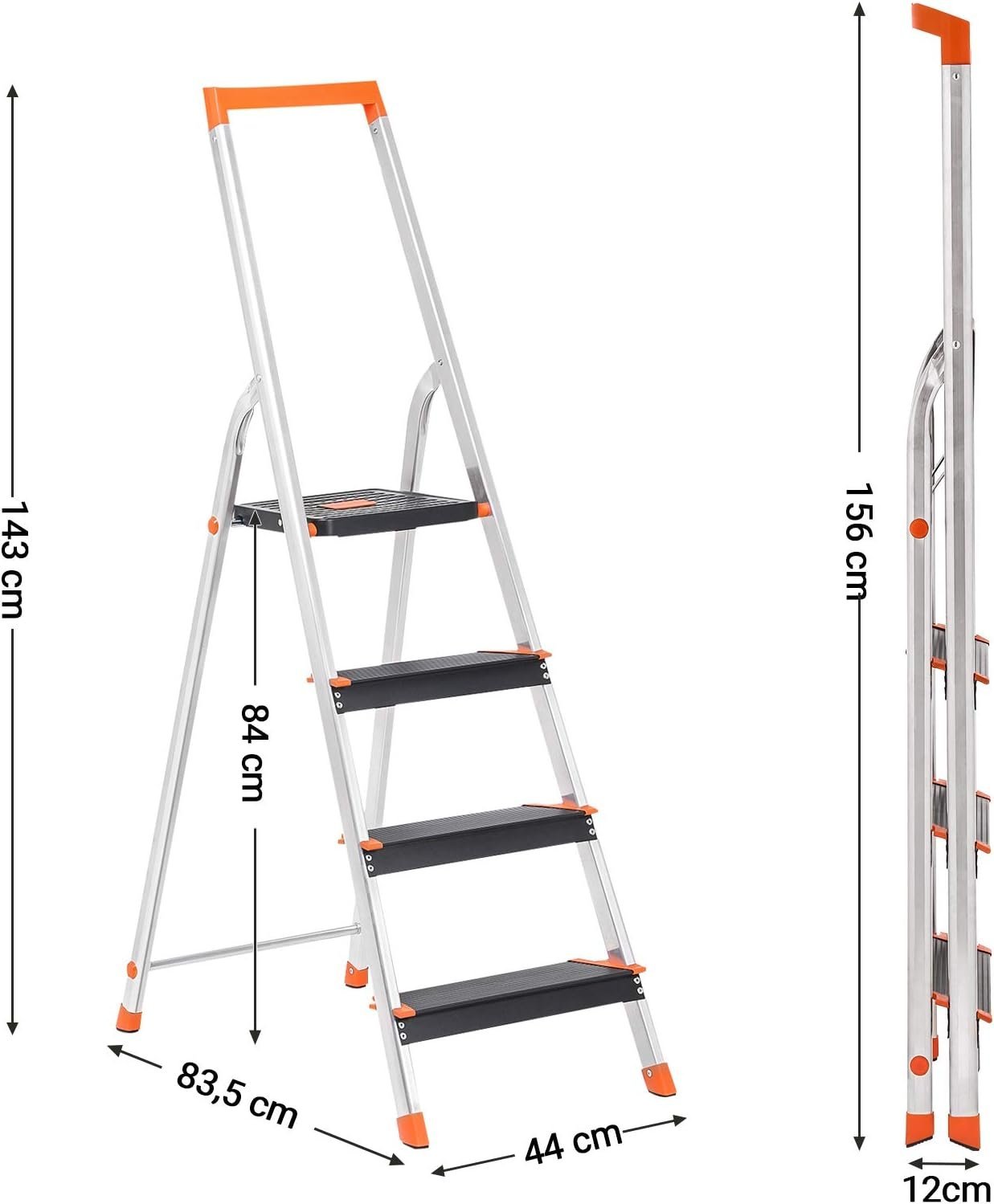 SONGMICS Scara aluminiu pliabila cu 4 trepte, latime trepte 12 cm, cu maner, sarcina 150 kg, 44x156 cm 2 SONGMICS Scara aluminiu pliabila cu 4 trepte, latime trepte 12 cm, cu maner, sarcina 150 kg, 44x156 cm - imagine 2