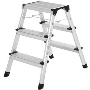 SONGMICS Scara dubla din aluminiu, multifunctionala, sarcina 150kg, cu 3 trepte, 59x44x62cm