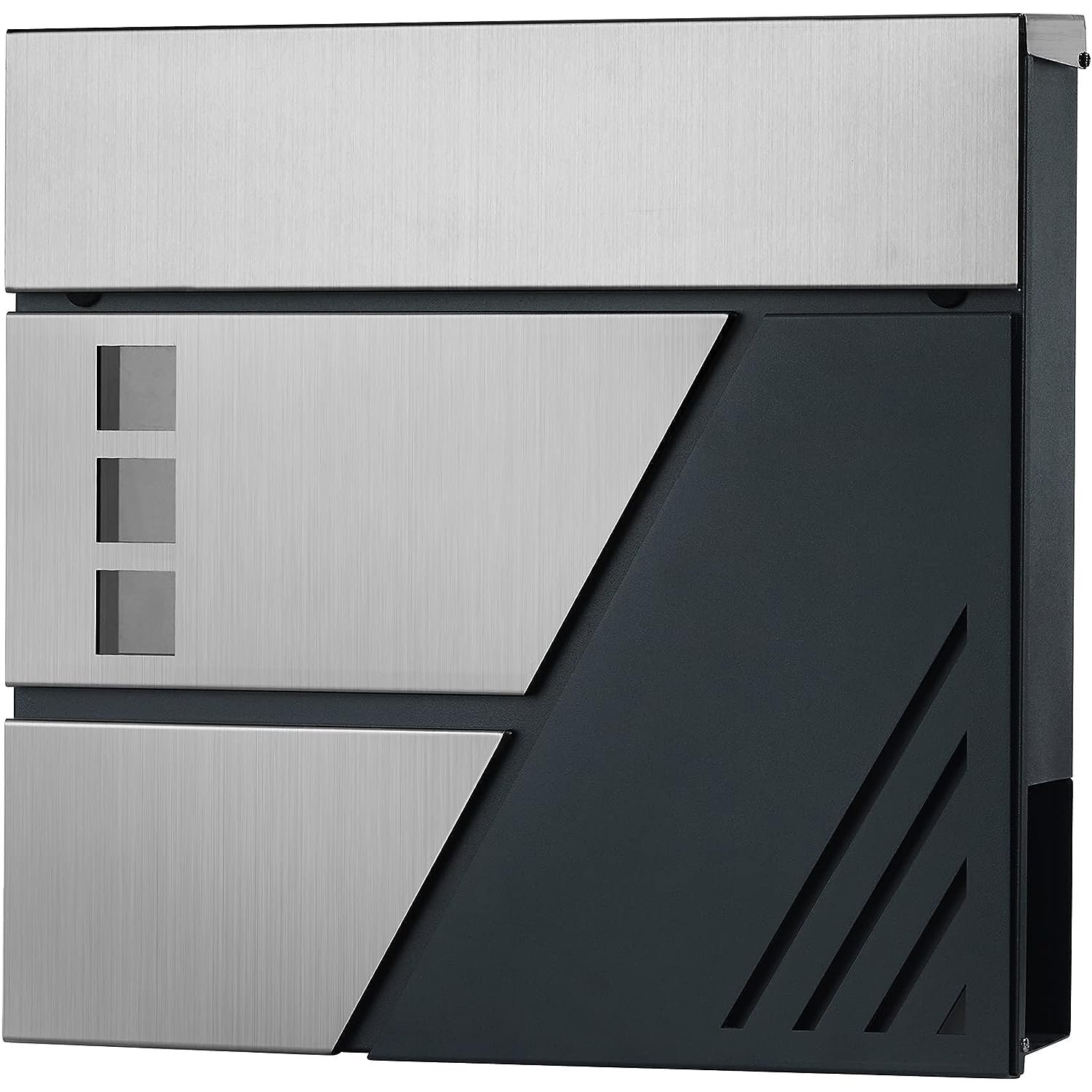 SONGMICS Cutie postala de exterior, pentru gard sau perete, din otel si inox, 37x11x37cm, argintiu inox si gri inchis