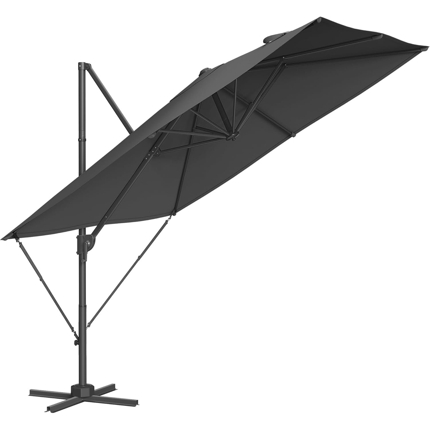 SONGMICS Umbrela de gradina cu manivela tip pendul 270×270 cm, UPF 50+, rotire 360°, inclinare reglabila, gri