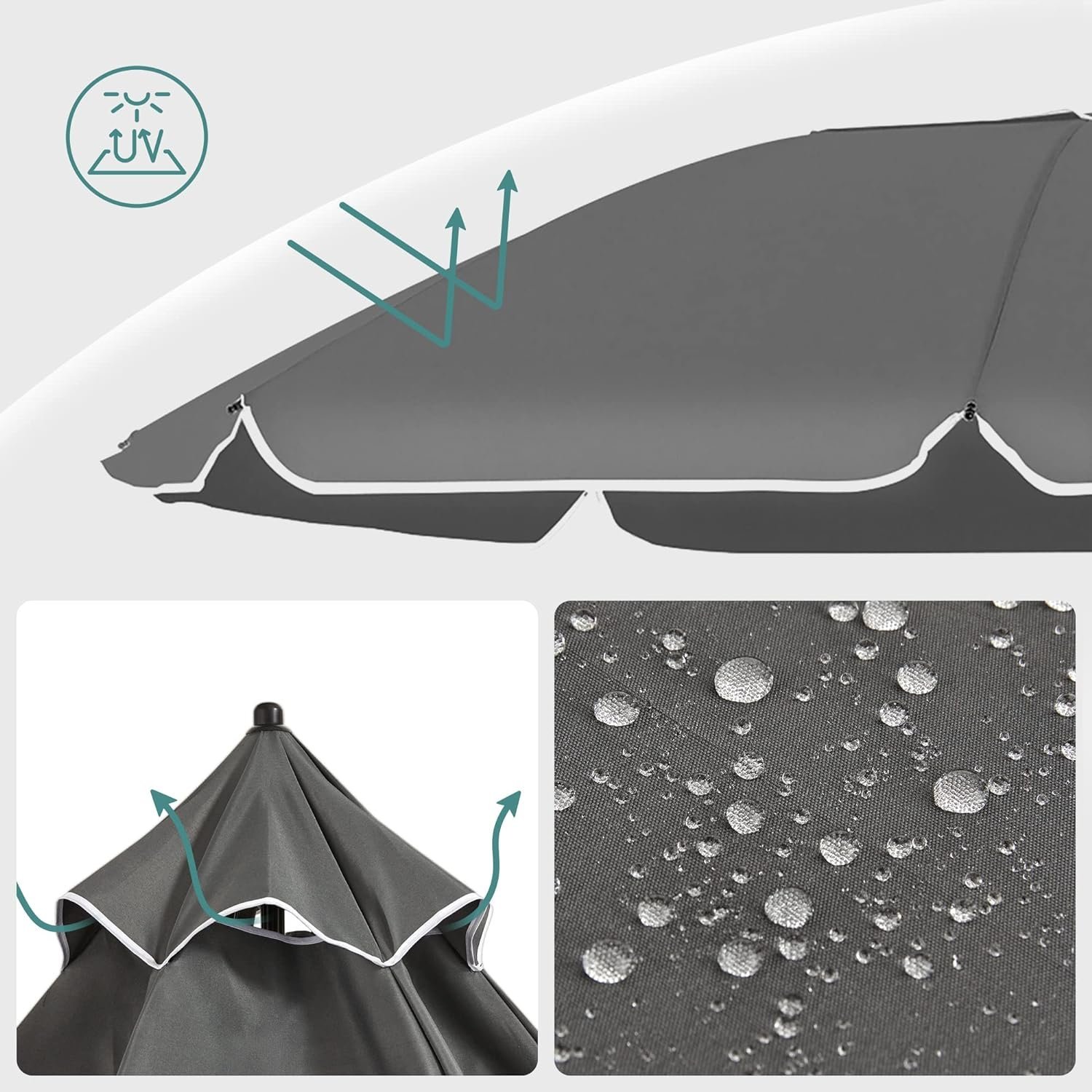 songmics umbrela terasa gradina sau plaja, cu inclinare, husa, diametru 160cm, gri 4 SONGMICS Umbrela terasa gradina sau plaja, cu inclinare, husa, diametru 160cm, gri - imagine 4