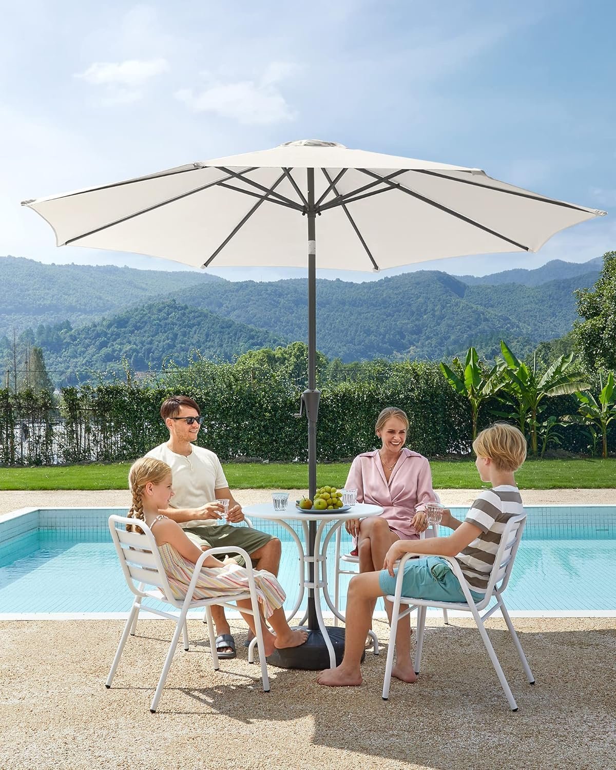 songmics umbrela de gradina, cu manivela pentru deschidere, sistem inclinare, 300cm, bej 2 SONGMICS Umbrela de gradina, cu manivela pentru deschidere, sistem inclinare, 300cm, bej - imagine 2