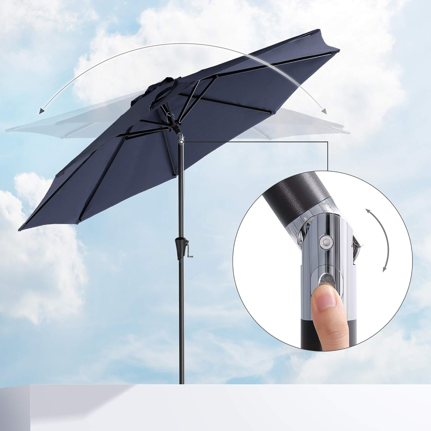 songmics umbrela de gradina, cu manivela pentru deschidere, sistem inclinare, 300cm, albastru inchis 4 SONGMICS Umbrela de gradina, cu manivela pentru deschidere, sistem inclinare, 300cm, albastru inchis - imagine 4