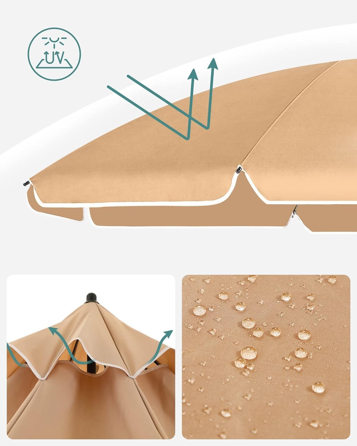 songmics umbrela terasa gradina sau plaja, cu inclinare, husa, diametru 160cm, taupe 4 SONGMICS Umbrela terasa gradina sau plaja, cu inclinare, husa, diametru 160cm, taupe - imagine 4