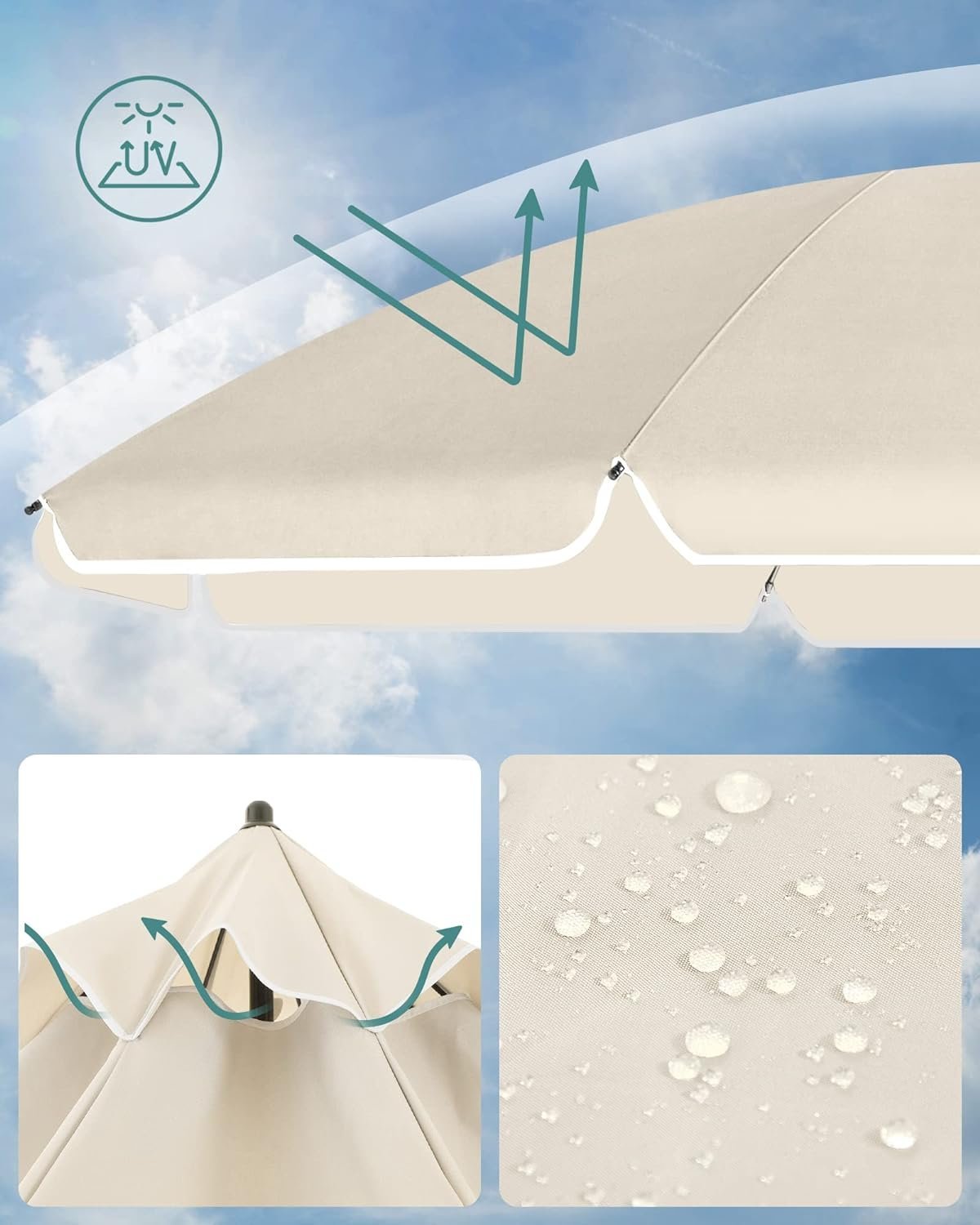 songmics umbrela terasa gradina sau plaja, cu inclinare, husa, diametru 160cm, bej 4 SONGMICS Umbrela terasa gradina sau plaja, cu inclinare, husa, diametru 160cm, bej - imagine 4