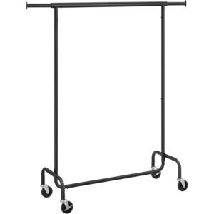 SONGMICS Suport pentru haine extensibil pe roti, bara reglabila 110-150 cm, stil industrial, 150x45x160 cm, negru