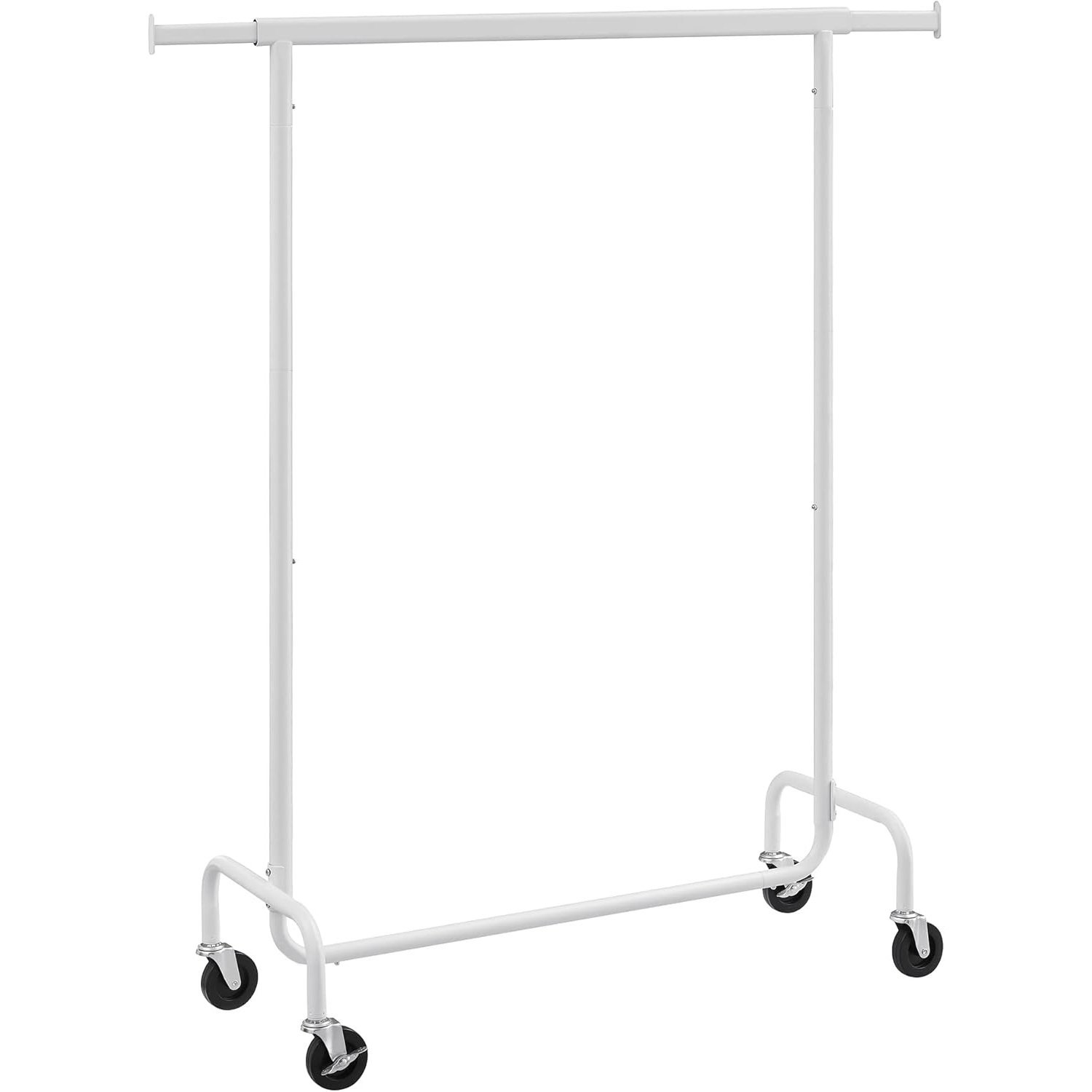 SONGMICS Suport pentru haine extensibil pe roti, bara reglabila 110-150 cm, stil industrial, 150x45x160 cm, alb mat 1 SONGMICS Suport pentru haine extensibil pe roti, bara reglabila 110-150 cm, stil industrial, 150x45x160 cm, alb mat