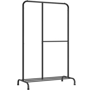 SONGMICS Stativ haine metalic 105x50x195 cm, cu bara ajustabila si 3 niveluri de depozitare, otel, negru