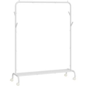SONGMICS Suport haine metalic cu roti si raft inferior, stil industrial, 103x41x155 cm, alb